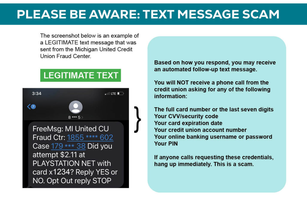 scam text that is correct..show correct text that would come to member please be aware text.