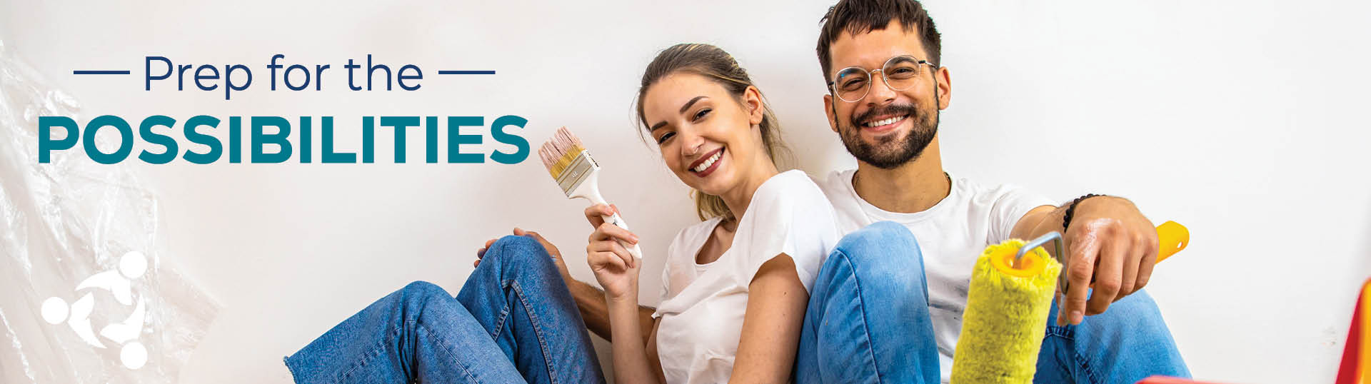 HELOC promotional banner featuring a smiling couple painting a wall, with text “Prep for the Possibilities,” a home equity line of credit message, and a 3.99% APR intro rate through 01/01/27.