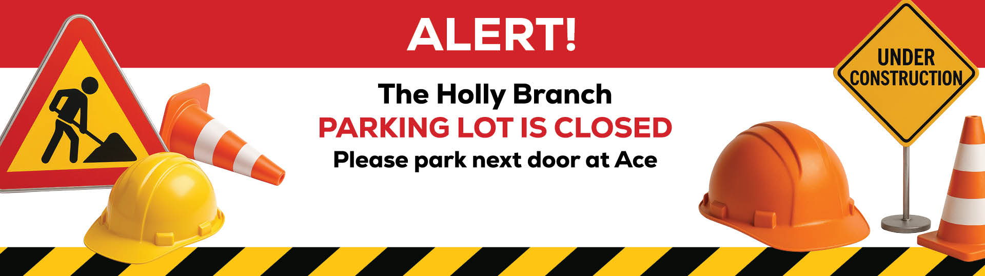 Holly Branch Parking Lot - Parking Lot is Closed - please park at Ace Hardware store