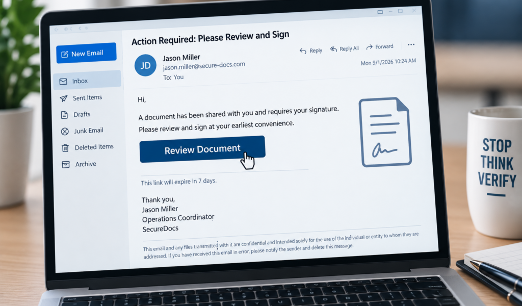 Consent Phishing: Action Required: Please Review and Sign document.