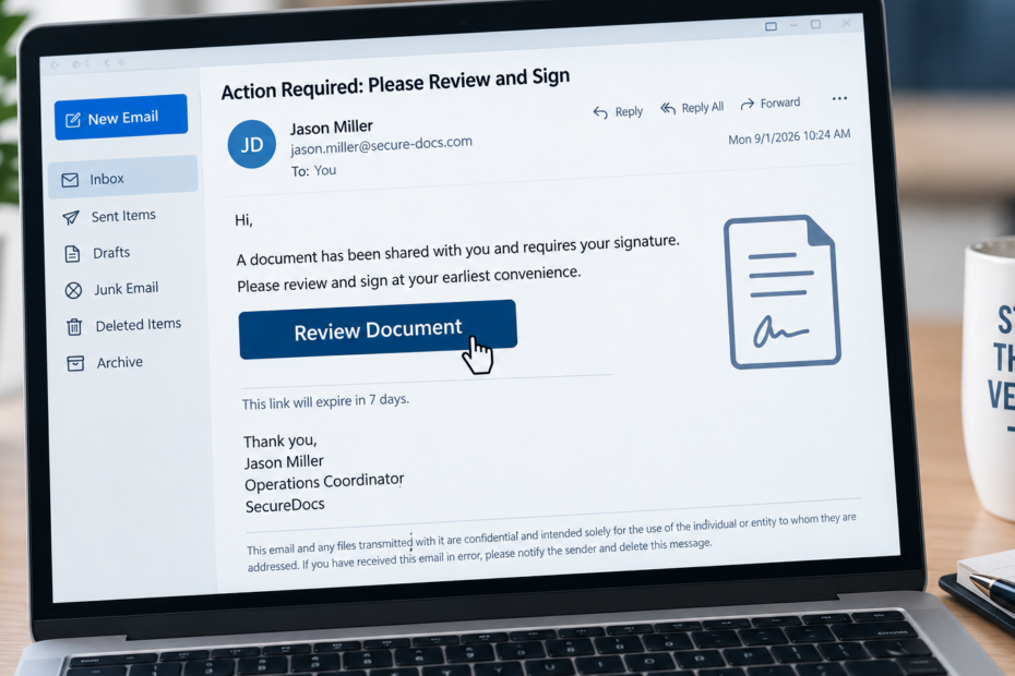 Consent Phishing: Action Required: Please Review and Sign document.